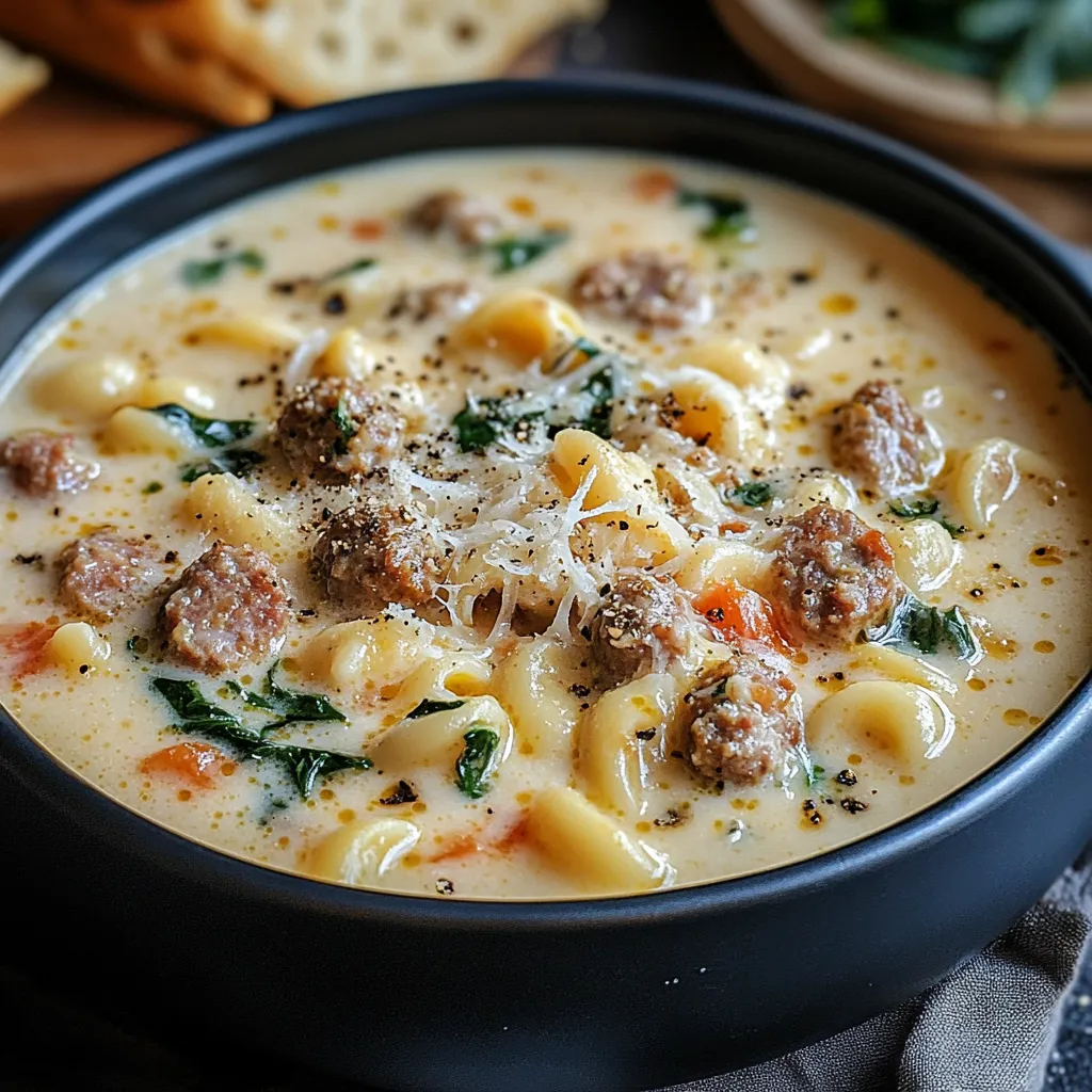 A bowl of soup with meatballs and pasta.