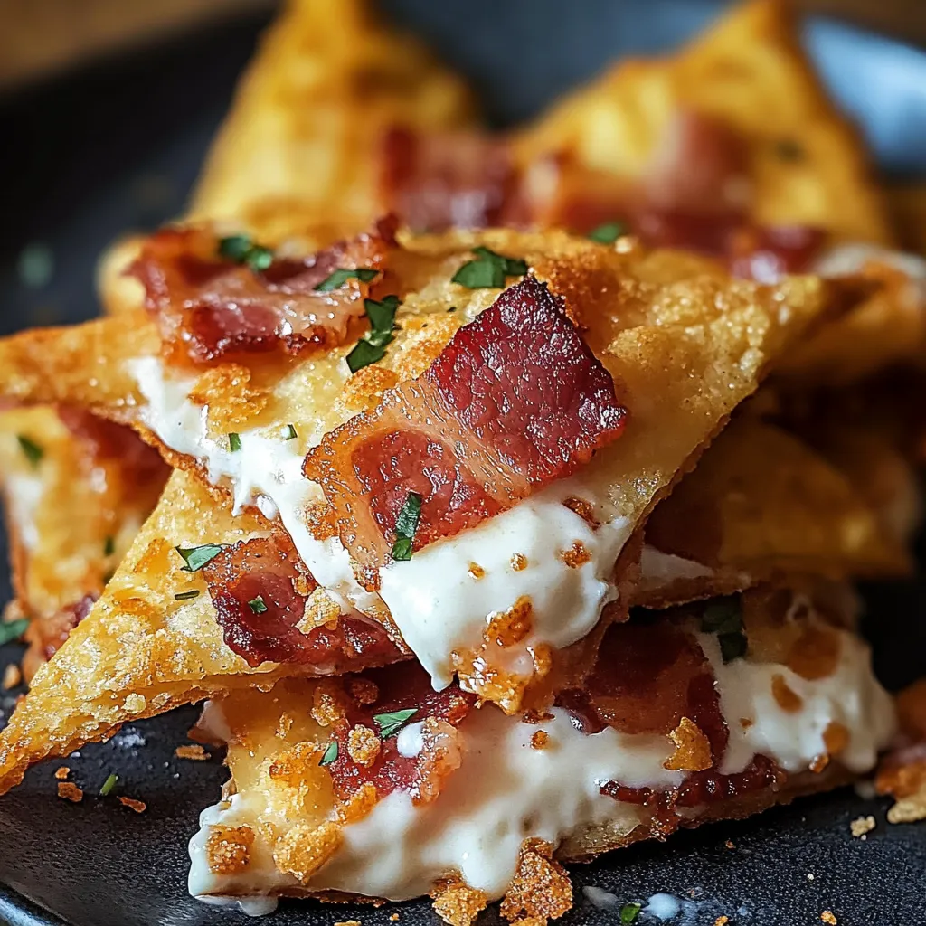 Bacon wrapped appetizers on a black plate.