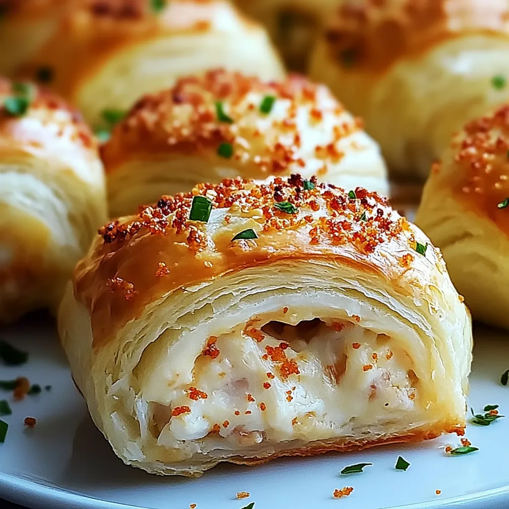 A plate of food with a pastry and a green herb.