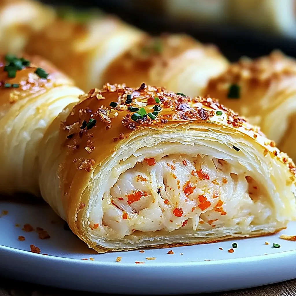 A plate of food with a pastry and shrimp.