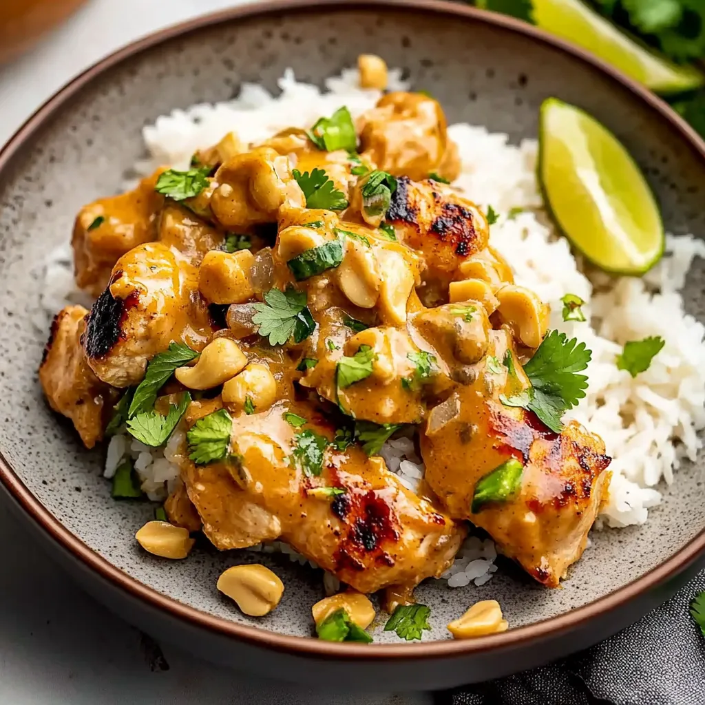 A bowl of rice and chicken with a lime wedge on the side.