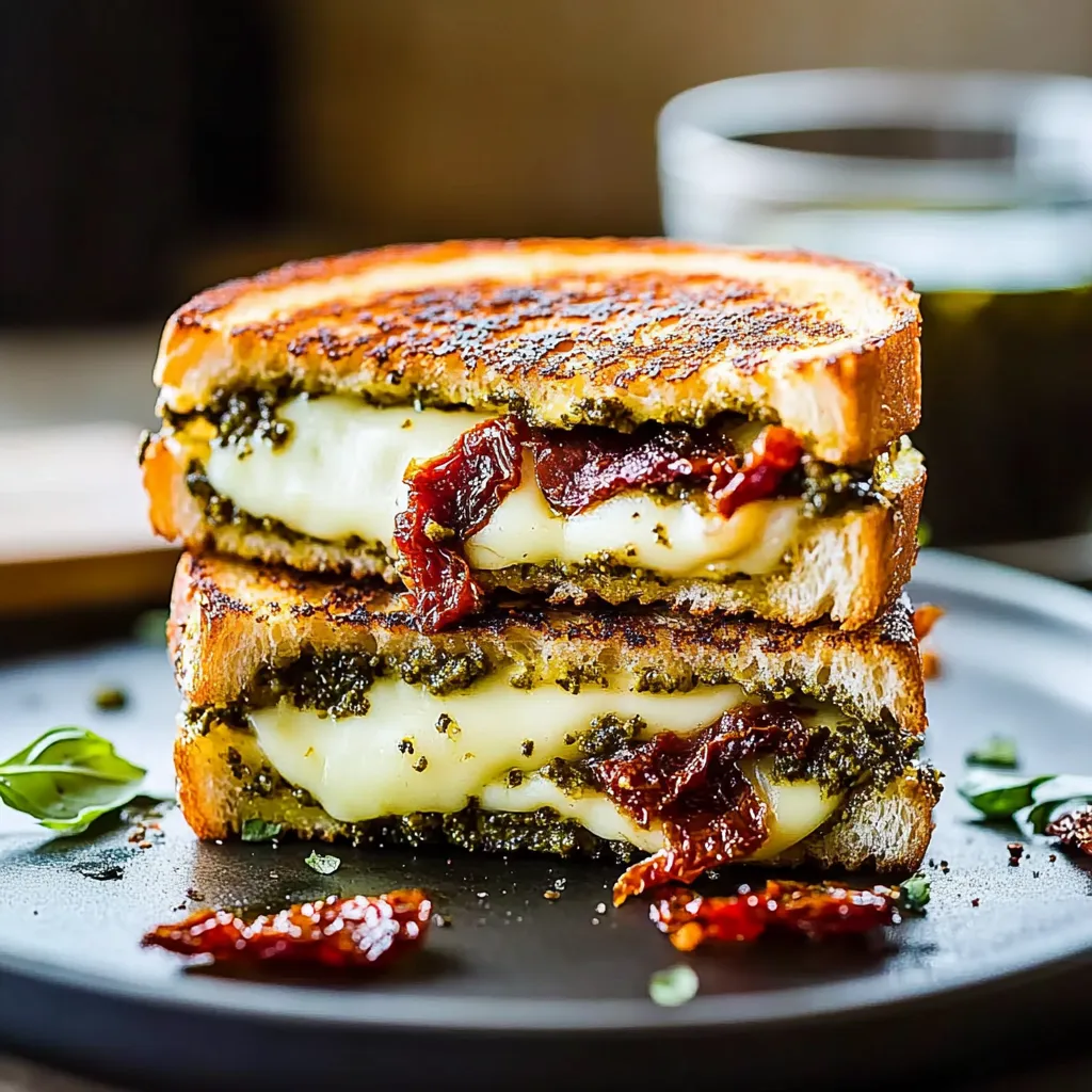 A sandwich with cheese and tomatoes on a plate.