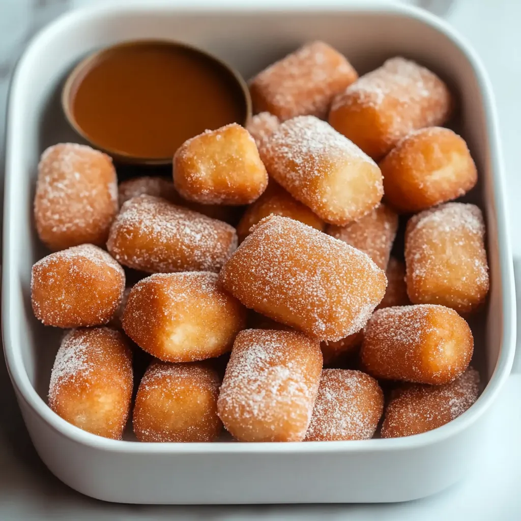 A bowl of powdered sugar donuts.