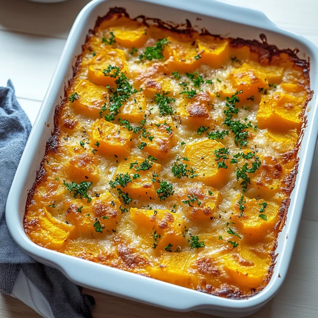 A white bowl with a casserole in it.
