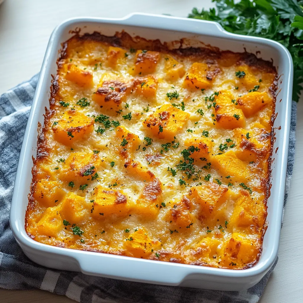 A white dish with a casserole in it.