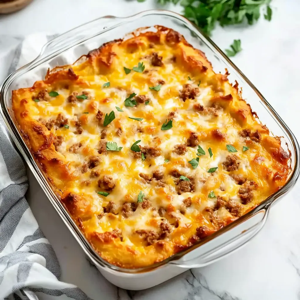 A glass dish filled with a cheesy and meat filled dish.