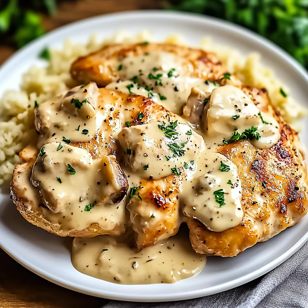 A plate of chicken with gravy.