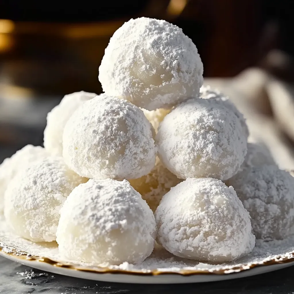 A stack of white powdered sugar donuts.