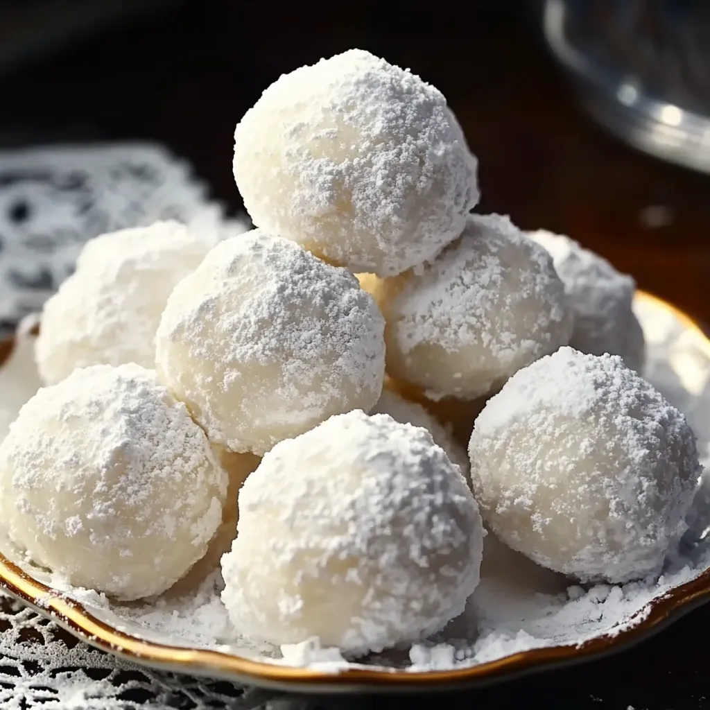 A plate of white powdered sugar balls.