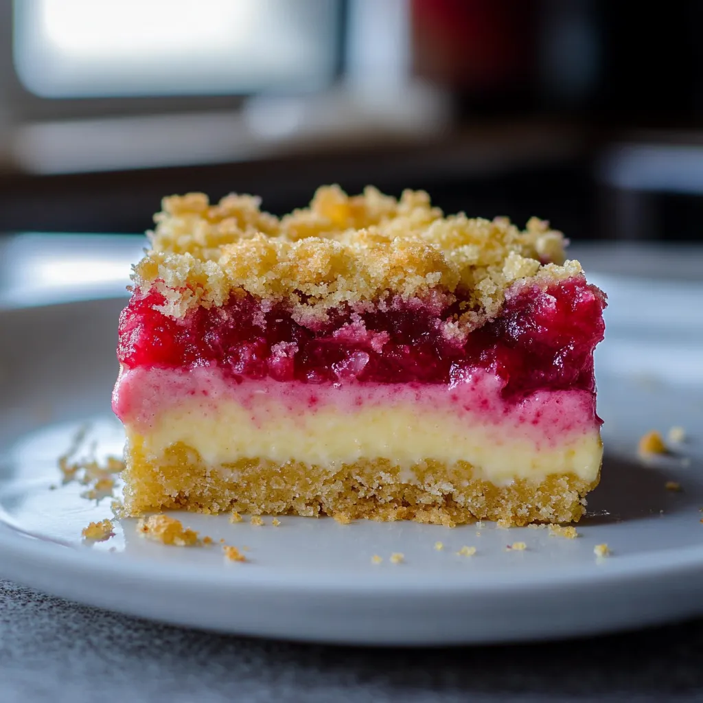 A slice of cake with berries on top.