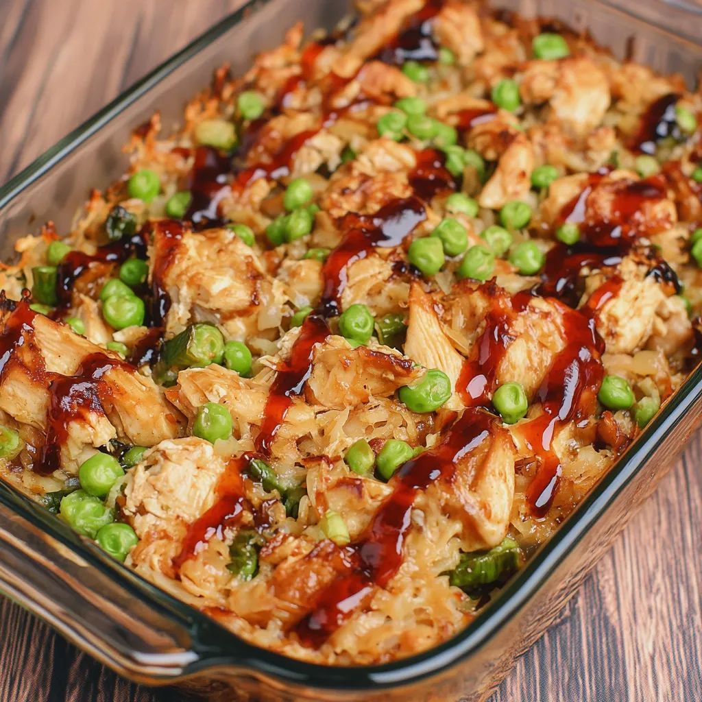 A glass dish filled with rice and peas.