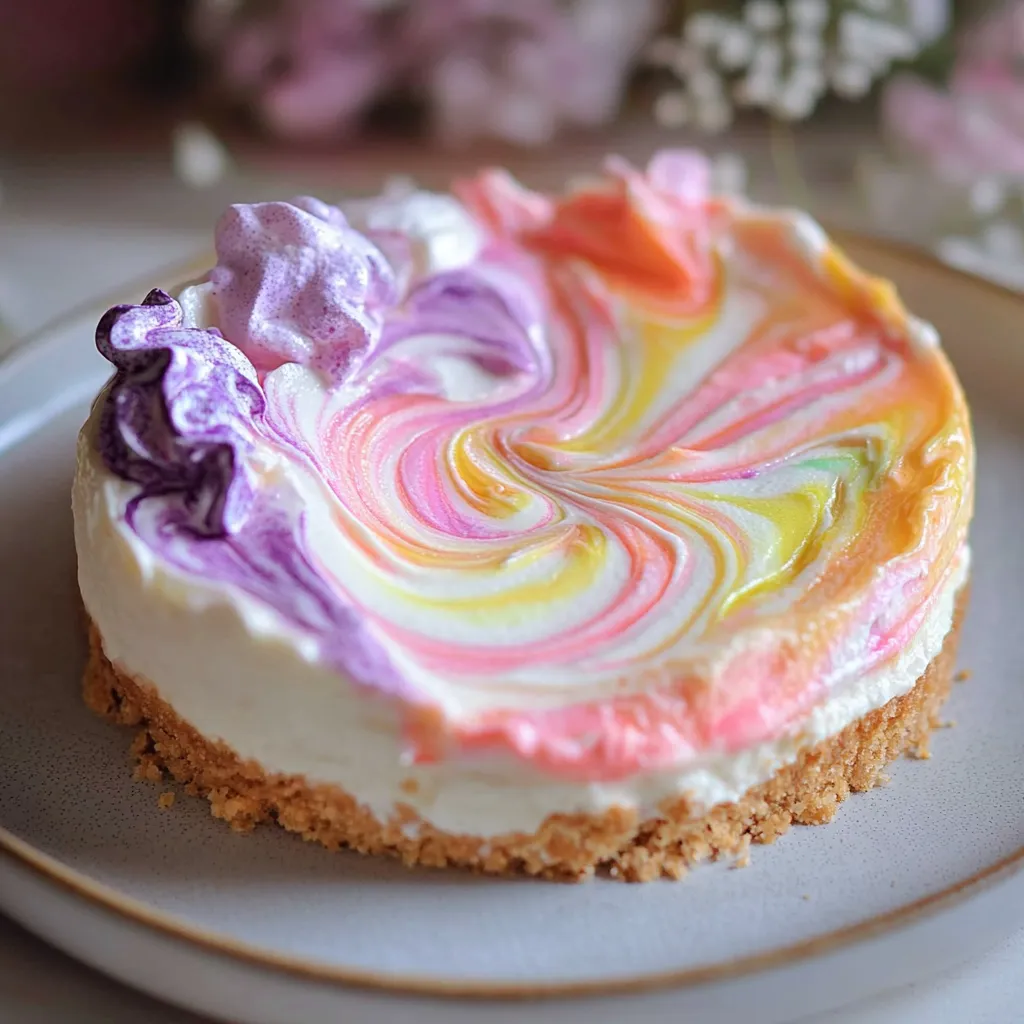 A slice of cake with rainbow colors.