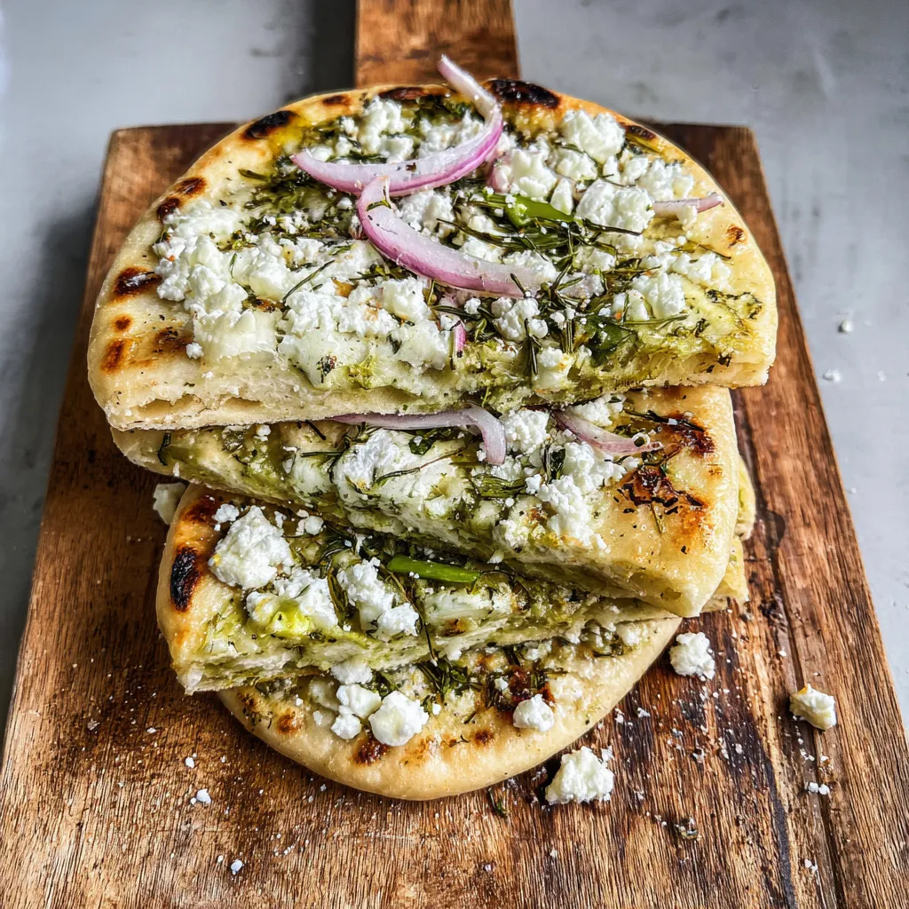 A pizza with cheese and onions on a wooden board.