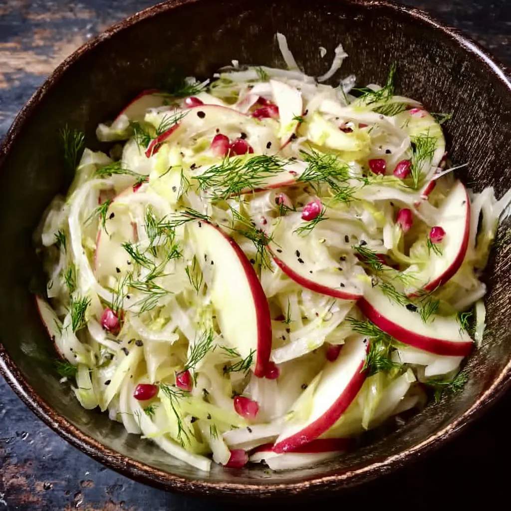 A bowl of food with a red apple and a green vegetable.