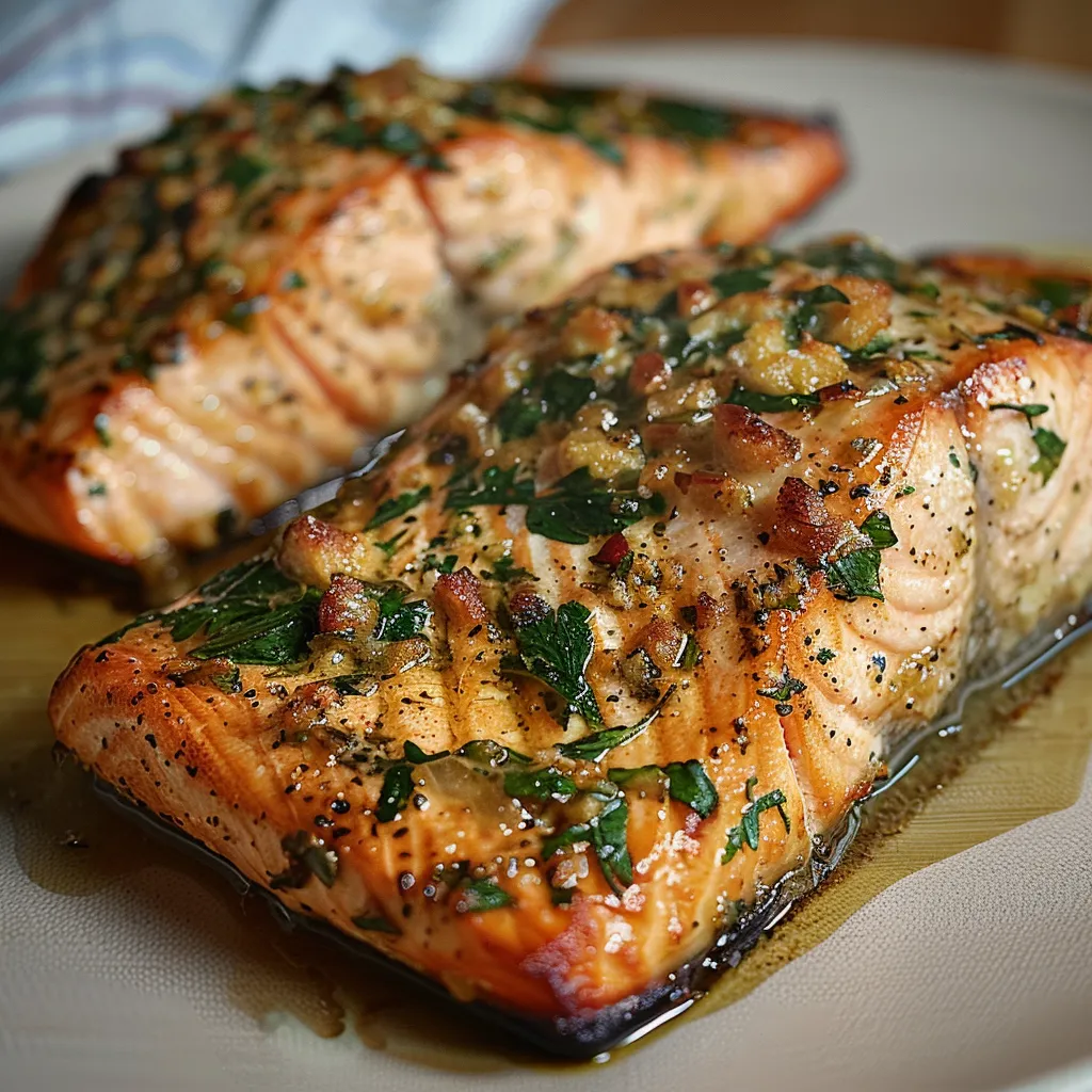 Two pieces of fish on a plate.