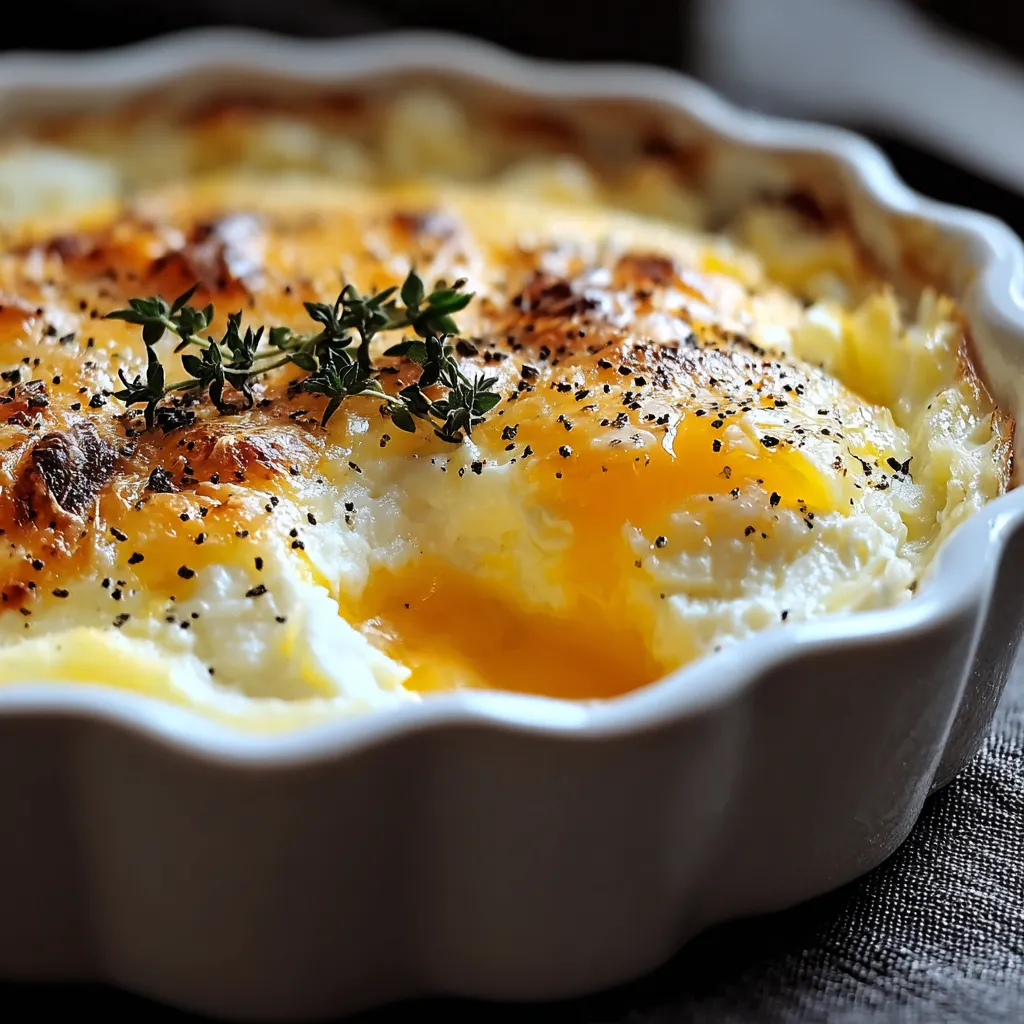 A white bowl with a casserole in it.