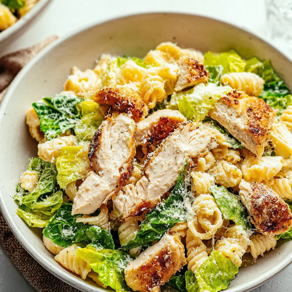 A bowl of pasta with chicken and broccoli.