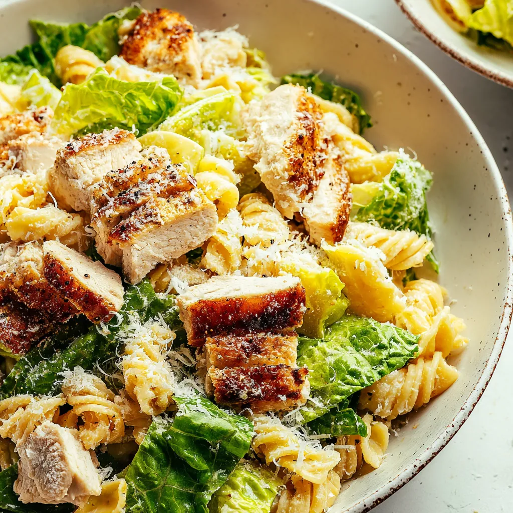A bowl of pasta with chicken and cheese.