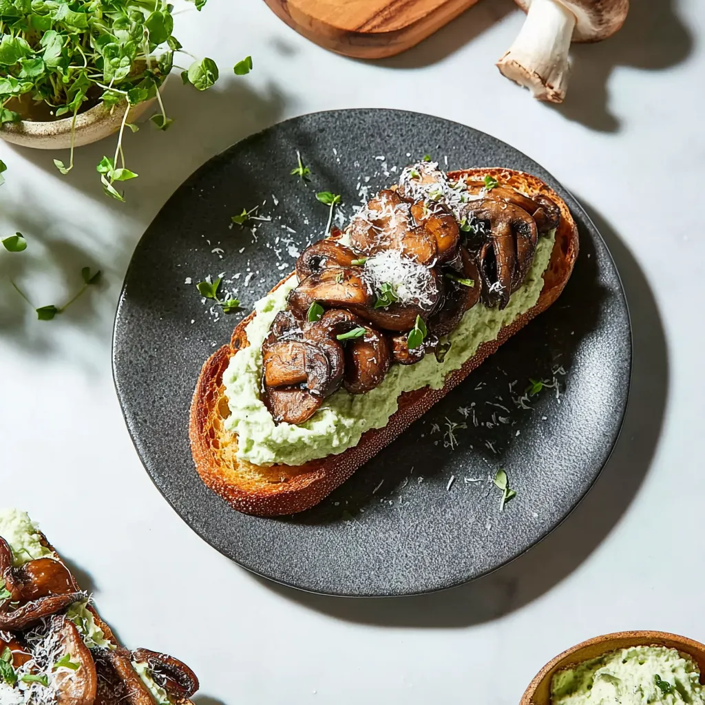 A slice of bread with mushrooms on top.