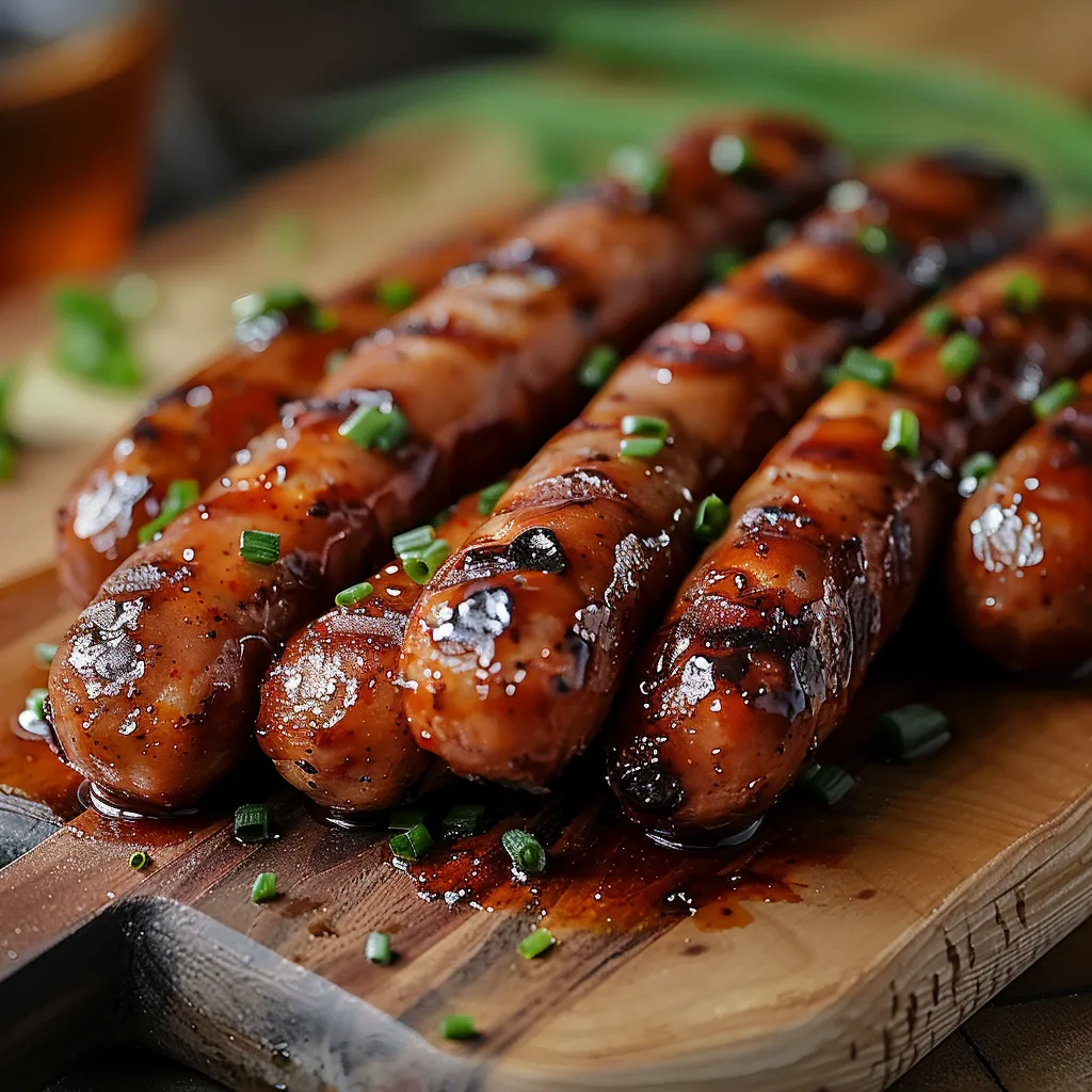 Sausage on a wooden board.