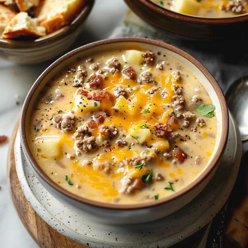 A bowl of soup with meat and vegetables.