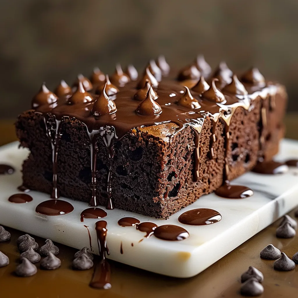 A chocolate cake with chocolate drizzle.