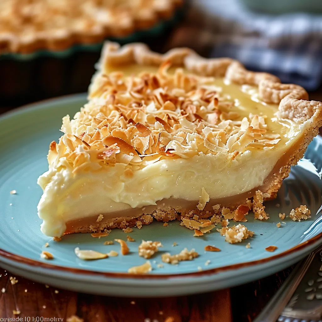 A slice of pie on a blue plate.