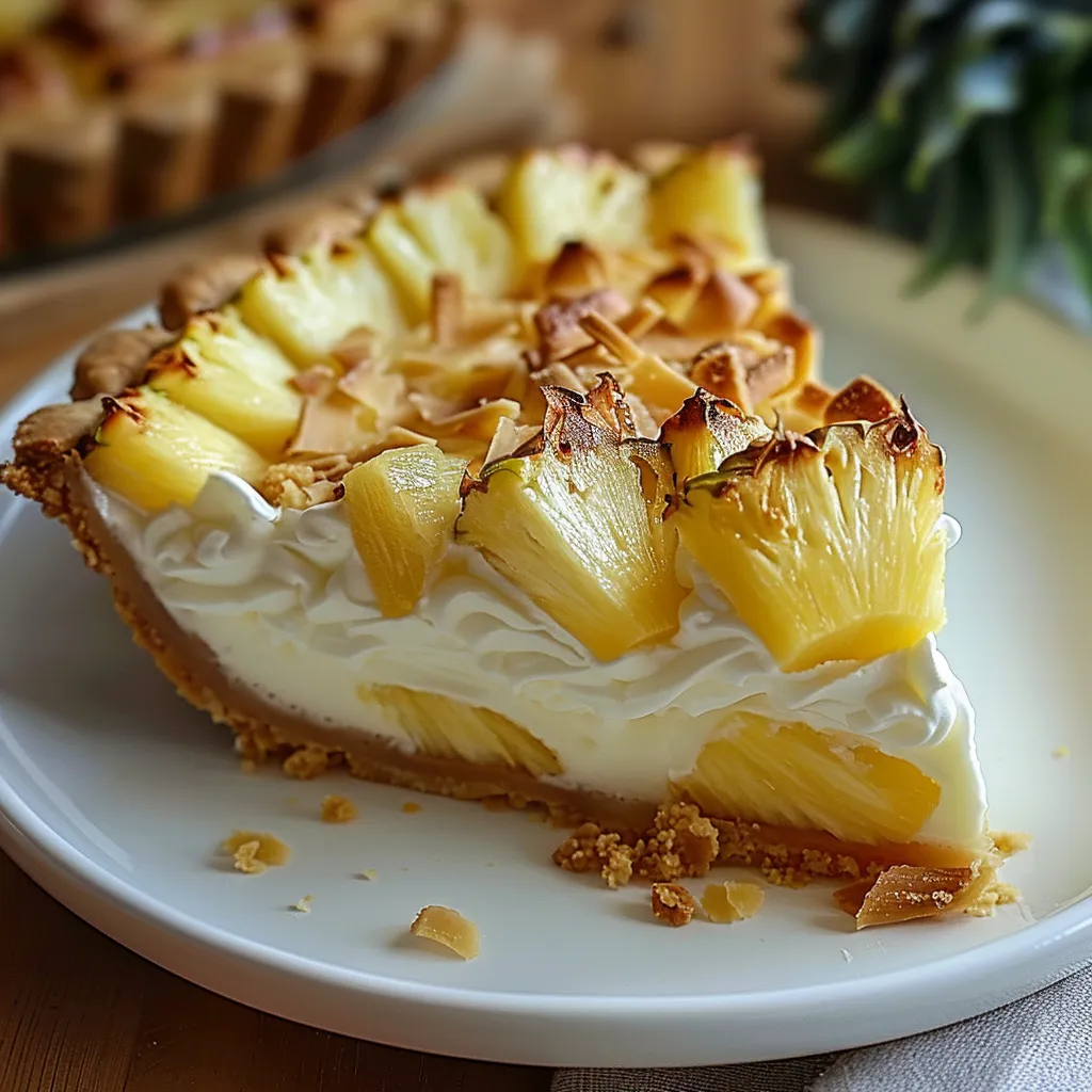 A slice of pineapple pie on a plate.
