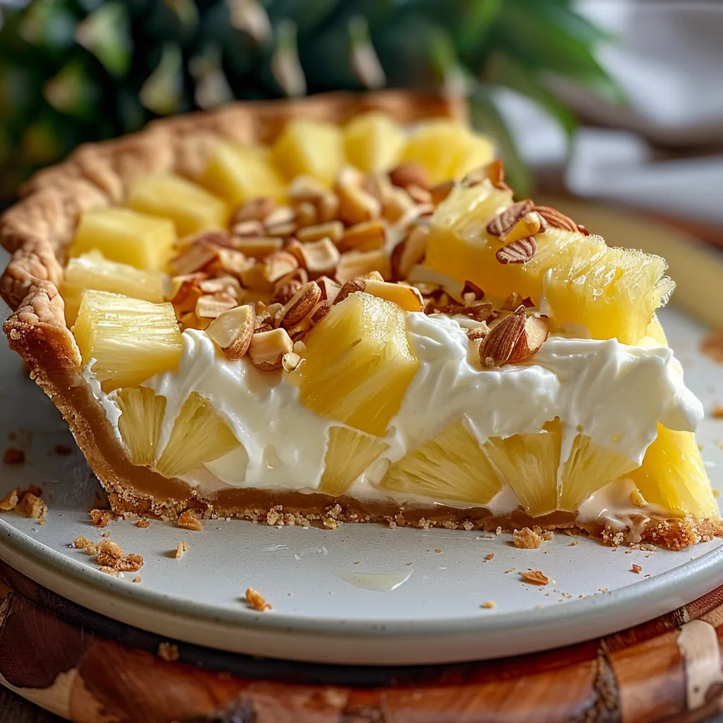 A slice of pineapple pie with white whipped cream.