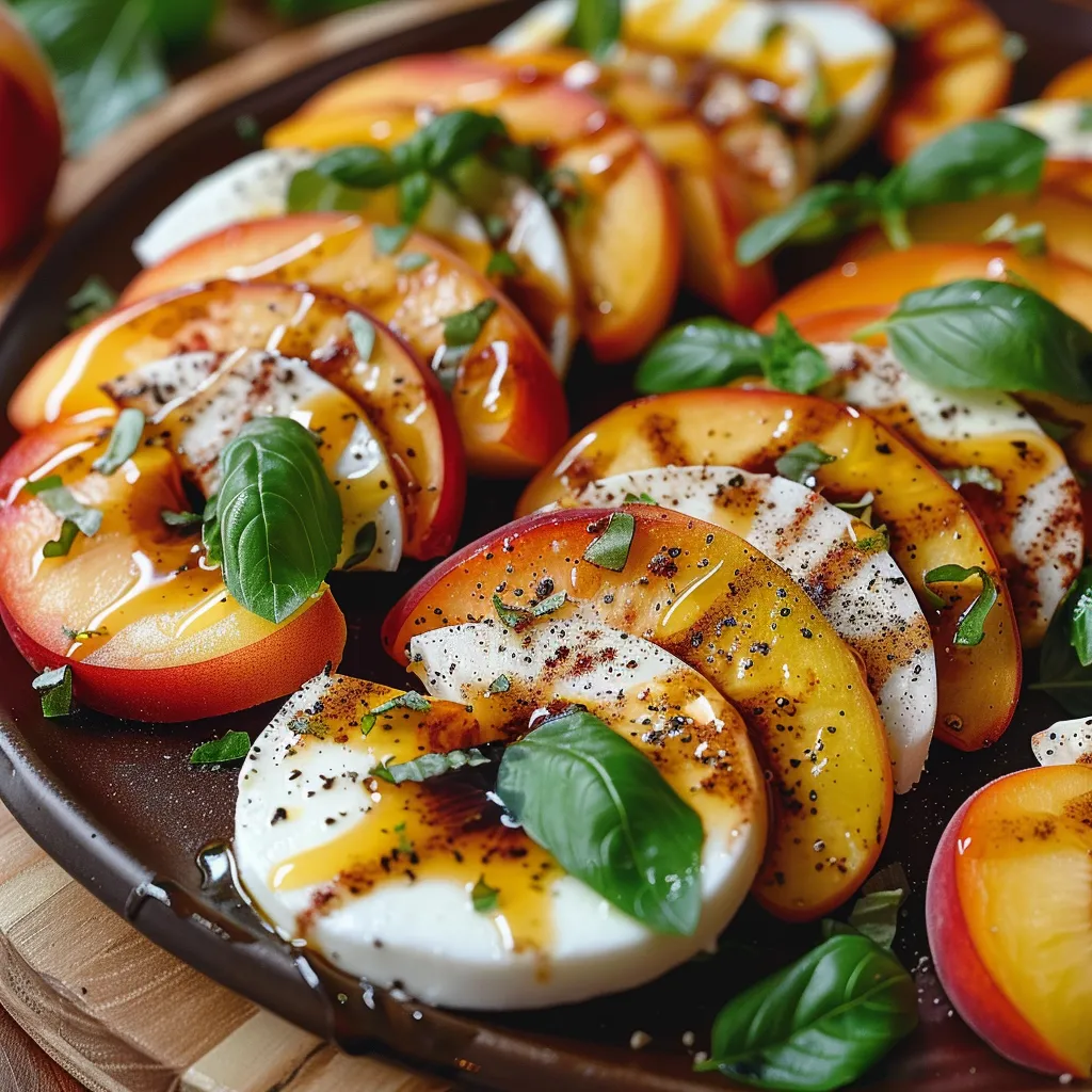 A plate of food with a peach on top.