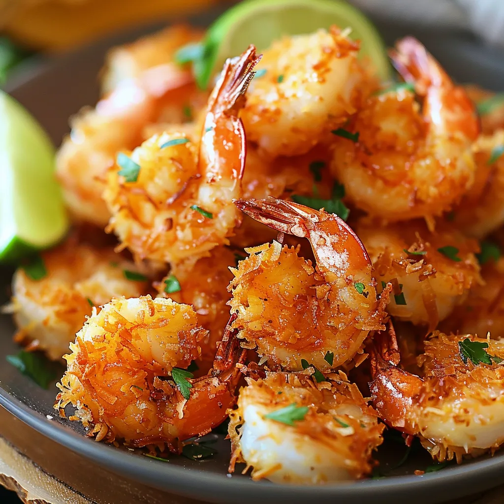 A plate of shrimp with lemon and herbs.