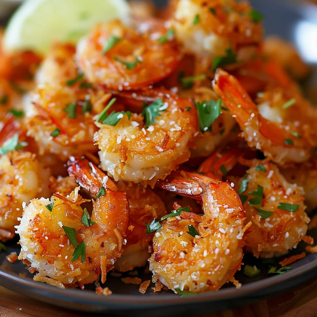 A plate of shrimp with a lemon wedge on top.