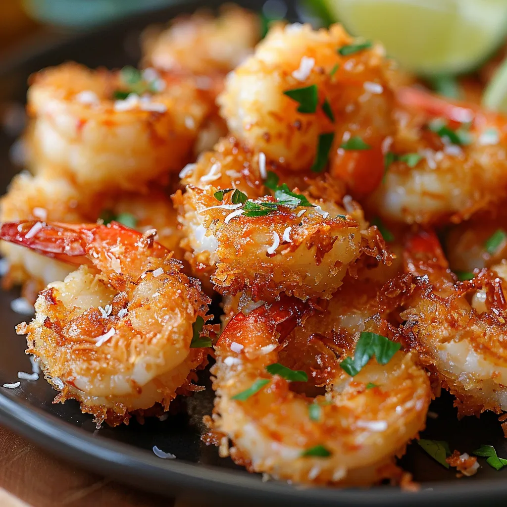 A plate of shrimp with a sprig of parsley on top.