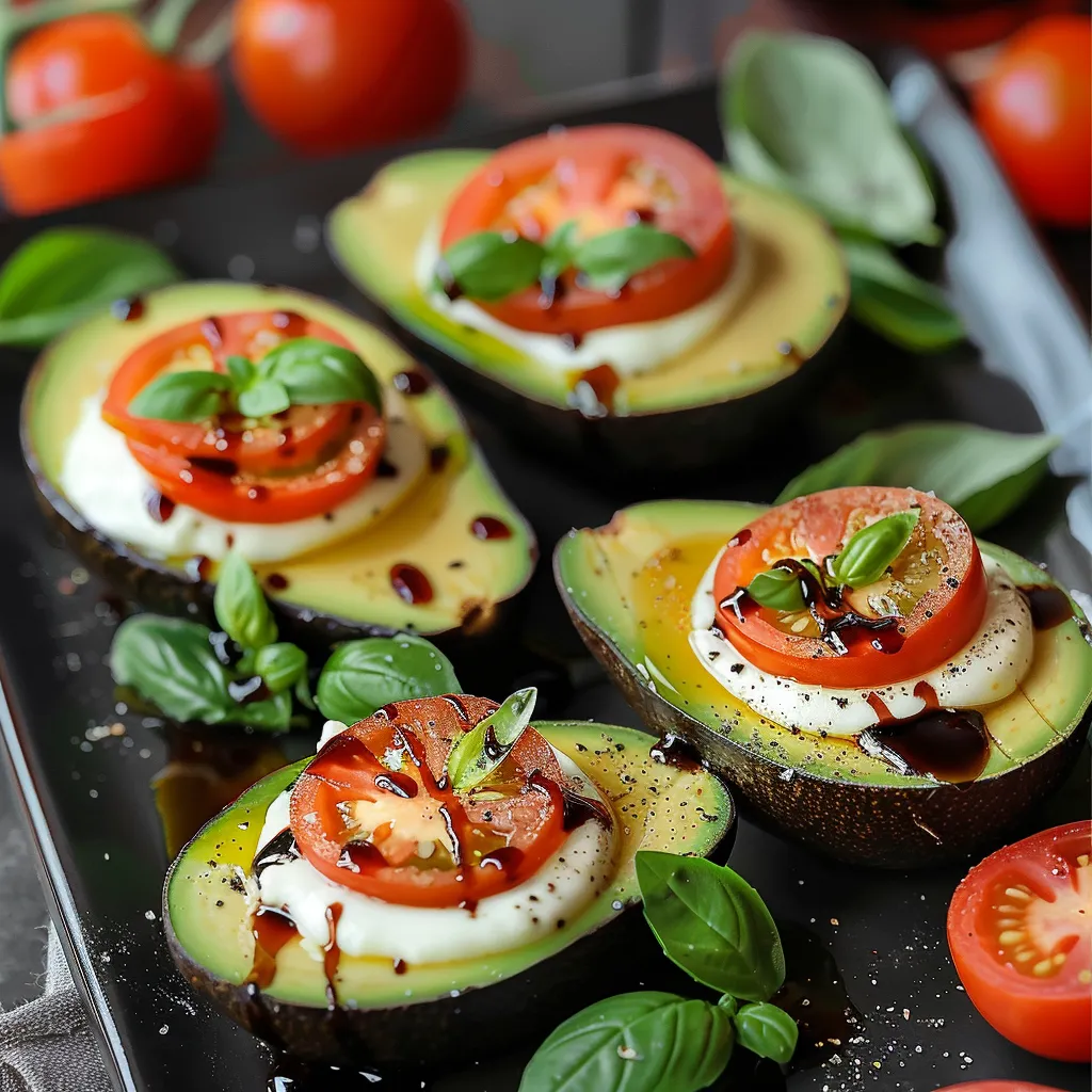 A plate of food with tomatoes and avocado.