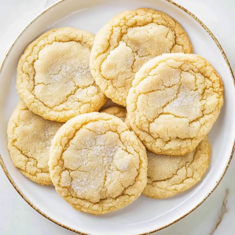 A cozy stack of golden-topped sugar cookies displayed on a serving plate.