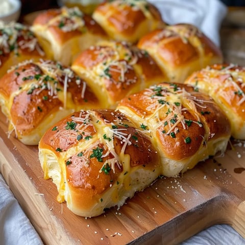 Golden garlic buns with a creamy cheese filling and savory buttery topping.