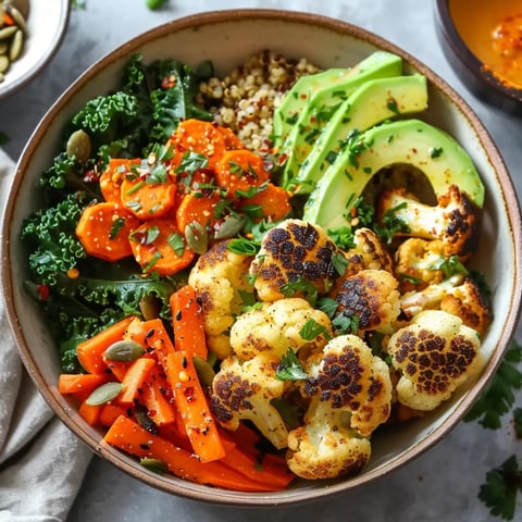 Comforting roasted veggie glow bowls filled with fresh ingredients and a flavorful dressing.