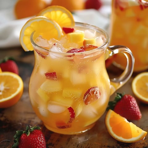 A bright morning punch made with citrus juices, pineapple, and bubbly fizz.