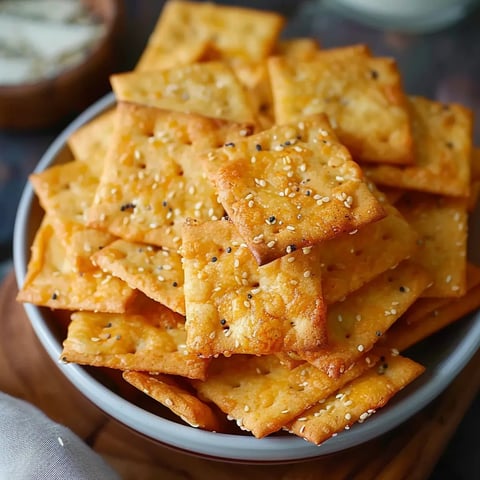 Golden, crunchy sourdough cheese crackers with a bold cheddar flavor.