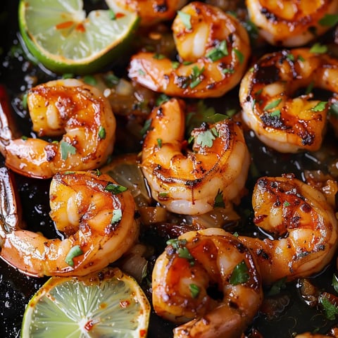 Juicy shrimp with lime and onions.